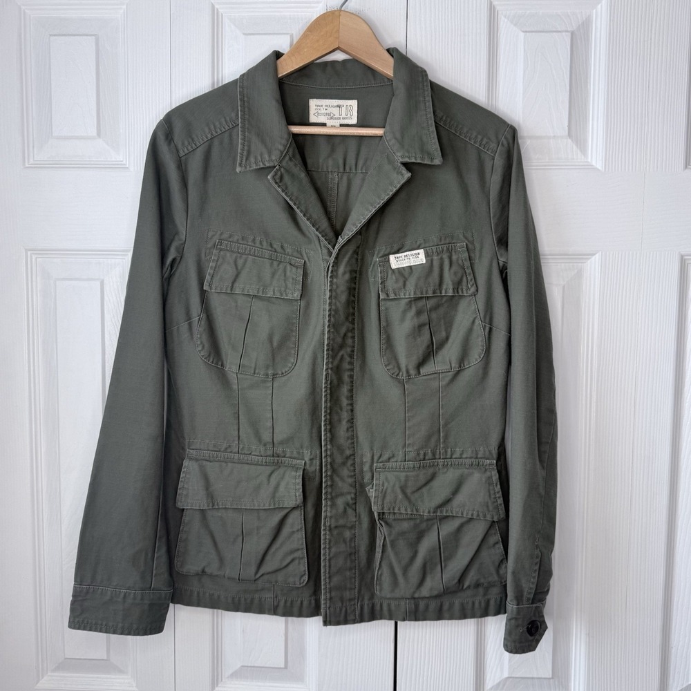 TRUE‎ RELIGION WOMENS ARMY GREEN VINTAGE MILITARY JACKET SIZE MEDIUM